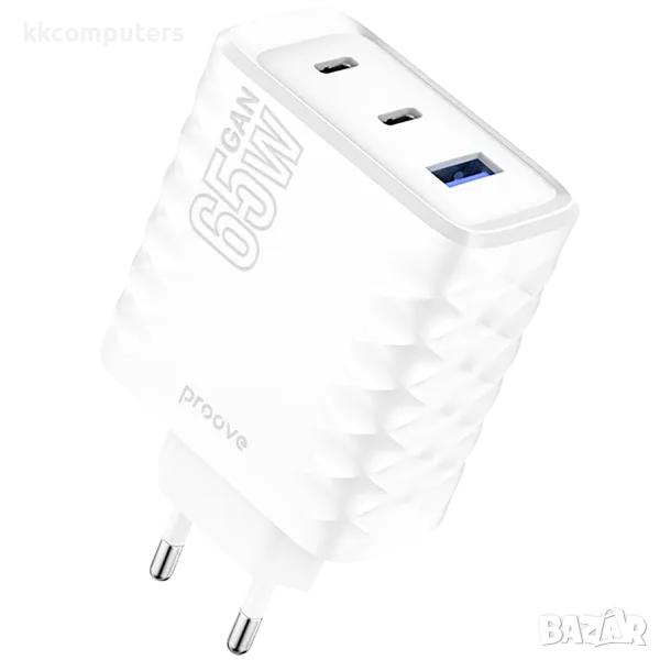 Зарядно/Адаптер 220V Proove Surge Gan / 65W / 2xPD, 1xUSB QC 3.0 / Бял / Баркод : 456398, снимка 1