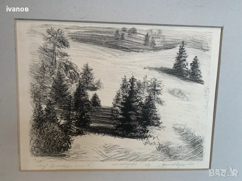 пейзаж литография от Преслав Кършовски, снимка 1