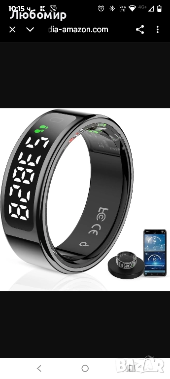 Смарт пръстен с интелигентен дисплей, проследяване на активността, безжично зареждане 13 , снимка 1