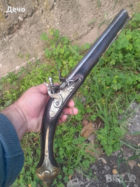 Уникален Османски, Балкански Кремъчен пищов Работещ механизъм
Красиви орнаменти Позлатен механизъм, снимка 1