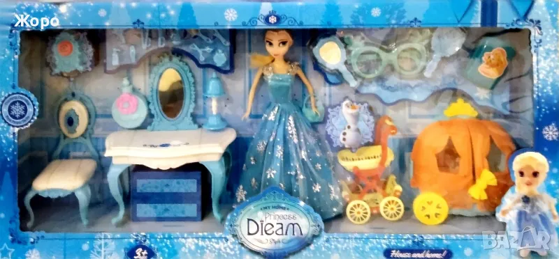 Комплект принцеса Елза с нейните гримове и тоалетката и файтон 130497, снимка 1