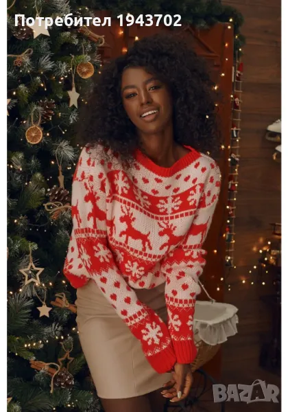 Дамски коледен пуловер в червен цвят 8523, снимка 1