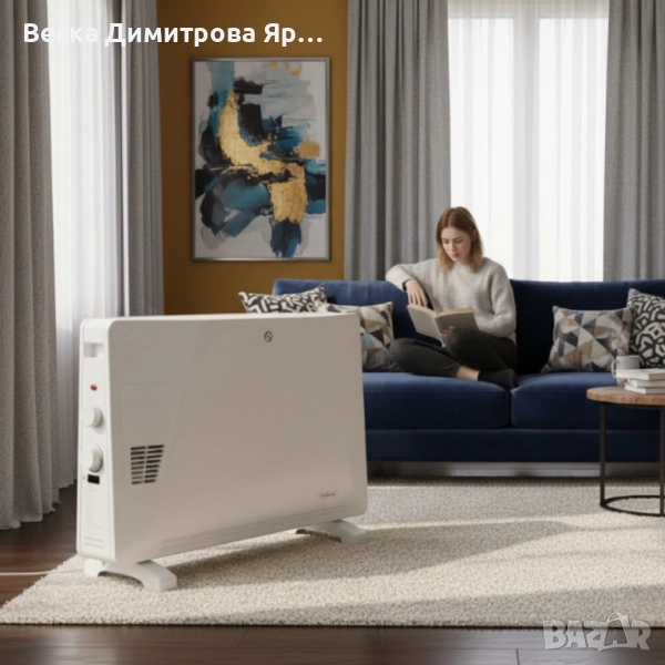 Конвекторен отоплител Rosberg – 2500W, 3 степени, с вентилатор, защита от прегряване (бял или черен), снимка 1