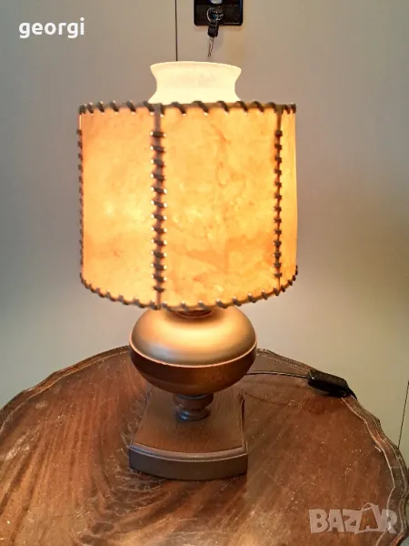 немска настолна лампа с плафон от естествена кожа     15/4, снимка 1
