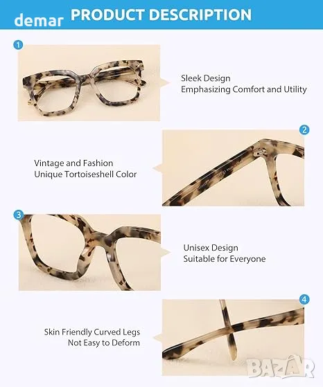 Очила Firmoo, блокиращи синя светлина, квадратни очила за компютър, снимка 1