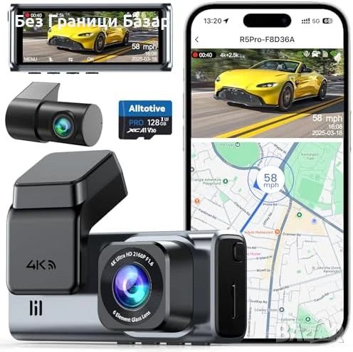 Нова Alltotive R5 Pro Камера за Кола 4K GPS 5G WiFi + Карта 128GB, Паркинг Режим, снимка 1