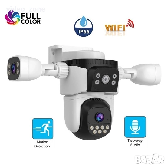 WiFi Безжична Управляема IP Камера 3Mp, Три Обектива, Dual Light 30м., снимка 1