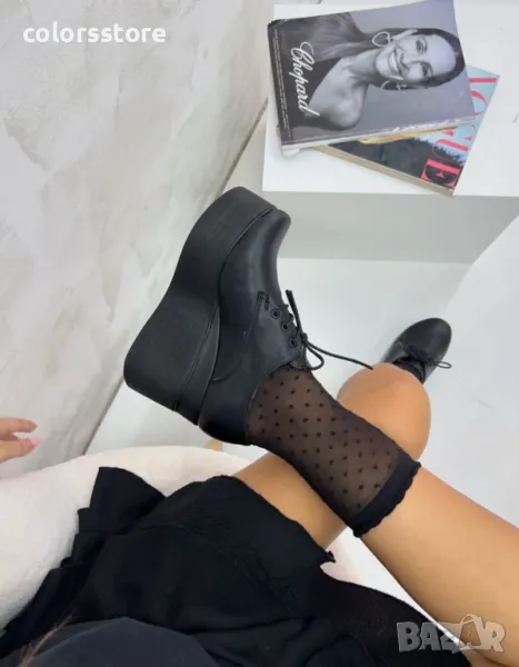 Обувки на платформа - черна кожа - 120K, снимка 1