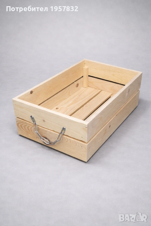 Декоративна дървена щайга с метална верига – среден размер 44×26,5×15 см, снимка 1