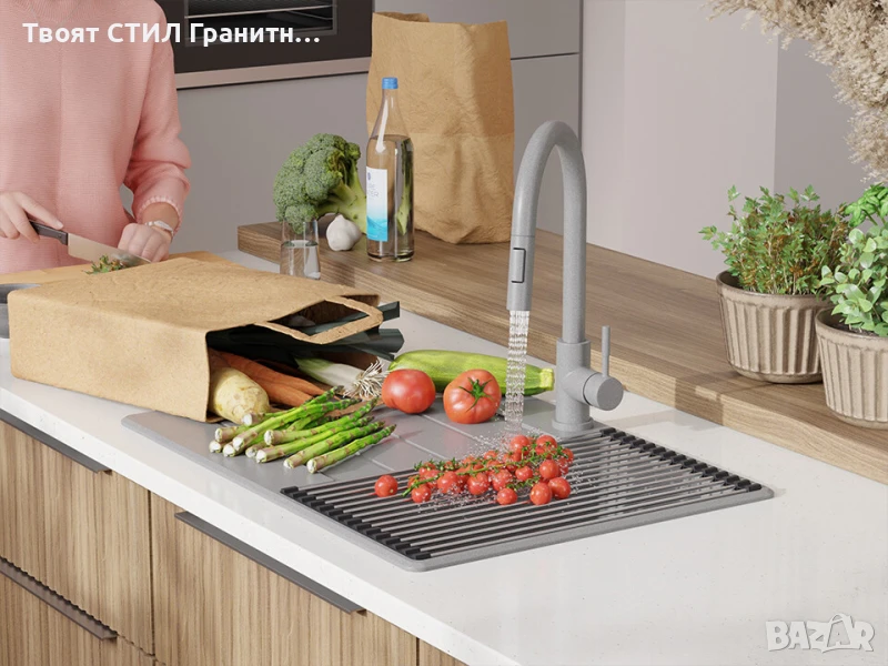 Сив кухненска мивка от гранит Копенхаген 40 Top 700х500, снимка 1