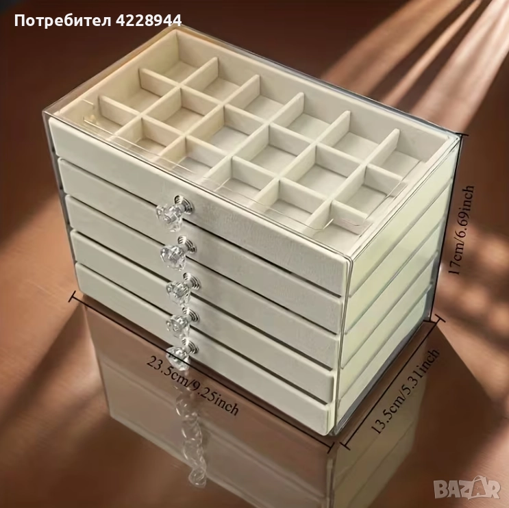 Кутия органайзер за бижута 5 чекмеджета подарък за Коледа, рожден ден, снимка 1