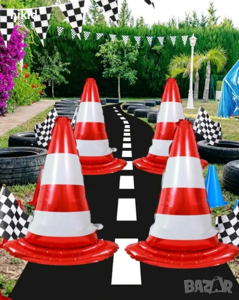 Пътен знак конус рали фолио фолиев балон хелий или въздух парти рожден ден, снимка 1