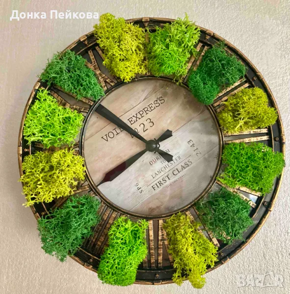 Ръчно изработка стенен часовник със скандинавски мъх, снимка 1
