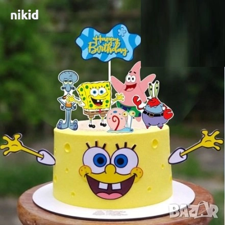 спондж боб Спонджбоб Квадратни гащи spongebob топер топери картонена украса декорация за торта, снимка 1