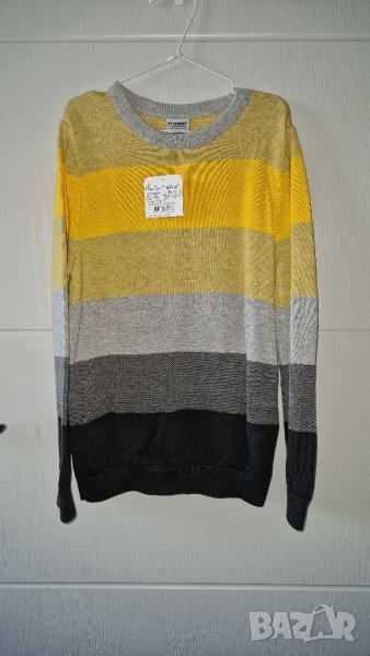 8-9г 134см Блуза с дълъг ръкав тип плетиво жълто сиво райе нова, с етикет, снимка 1