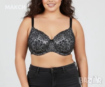 Макси еластичен дантелен сутиен с фина подплънка, банели, 2/3-редово закопчаване и коригиращи се пре, снимка 1