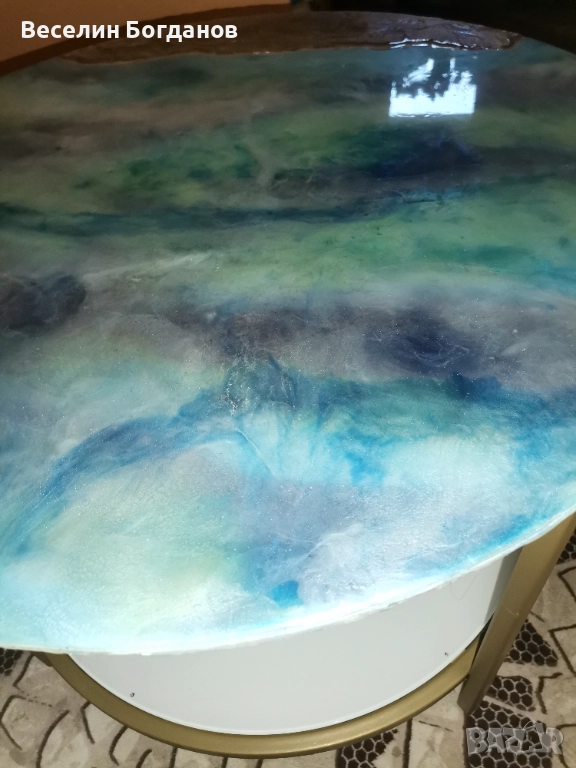 Холна масичка стъкло и епоксидна смола, снимка 1