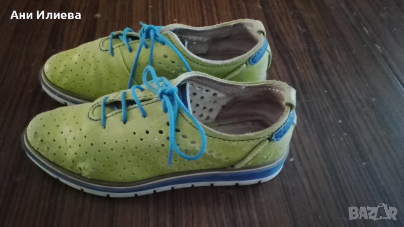Спортни обувки естествена кожа цвят лайм/ авокадо/киви, снимка 1