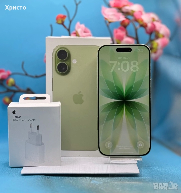 ГАРАНЦИОНЕН!!! Apple iPhone 17, 256GB, 5G, Sage + подарък оригинален адаптер Apple, снимка 1