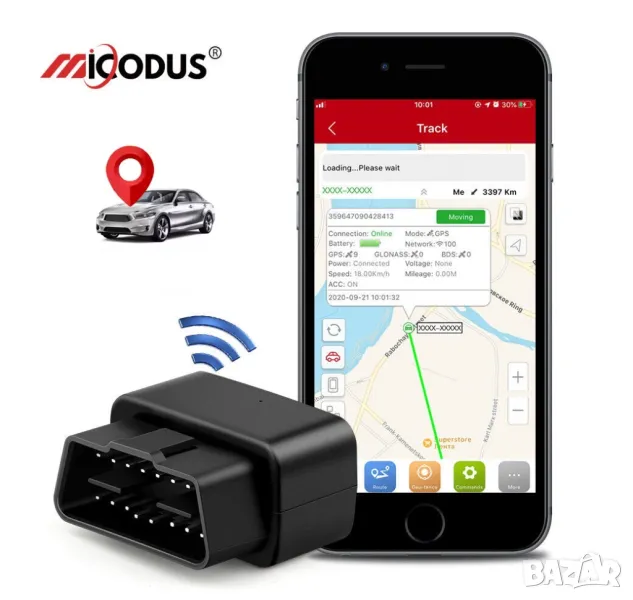 GPS тракер с безкабелен монтаж в OBD порт, подслушване, превишена скорост, геозони, история, снимка 1