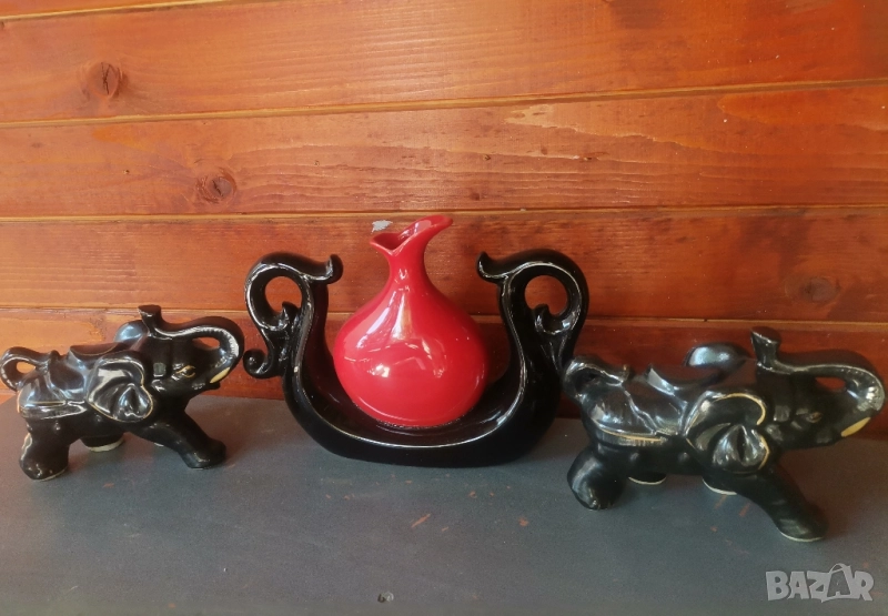 Комплект декорации: ваза + 2 слончета, снимка 1