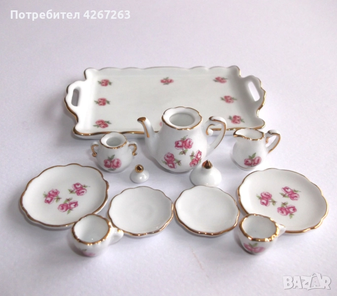 Сервизче за чай в скала 1:12 за кукленска къща, колекционерско Reutter Porzellan Germany, снимка 1