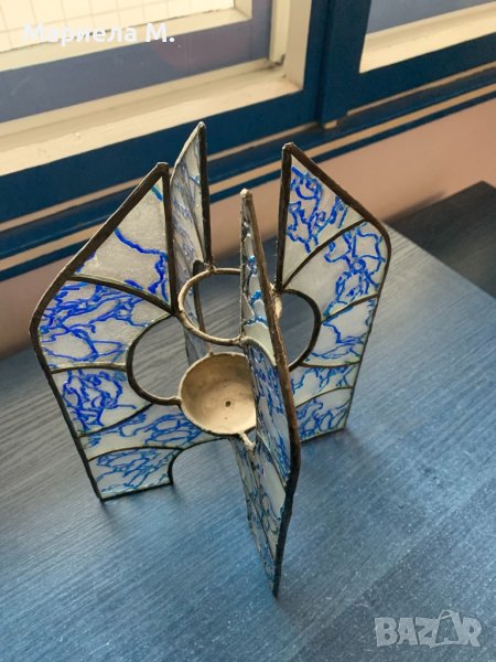 Свещник от стъкло, ръчна изработка, снимка 1