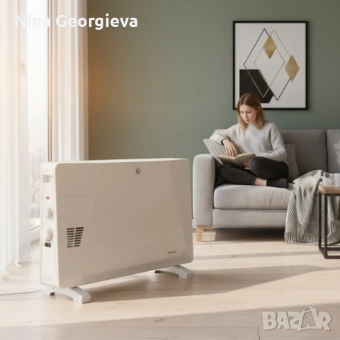 Конвекторен отоплител Rosberg - 2500W, 3 степени, с вентилатор, защита от прегряване (бял или черен), снимка 2 - Отоплителни печки - 53035755