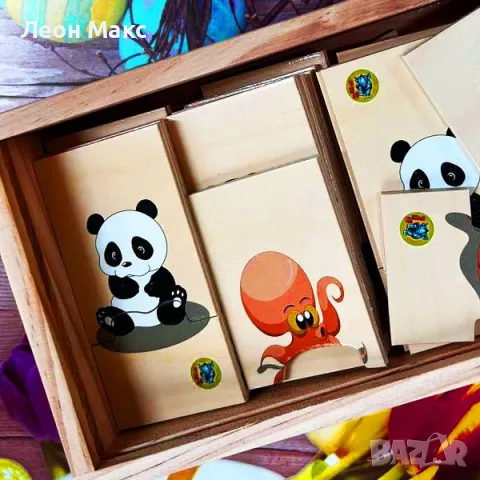 Дървен пъзел Памет детски в дървена кутия, снимка 2 - Образователни игри - 47763412