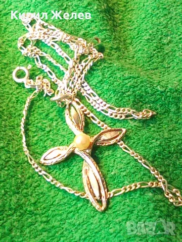 АЖУРЕН СРЕБЪРЕН КРЪСТ със СРЕБЪРНА ВЕРИЖКА КАРТИЕ ПЛЕТКА СРЕБРО 925 с БЯЛА ПОЗЛАТА и ПЕРЛА 31187, снимка 14 - Колиета, медальони, синджири - 49378779