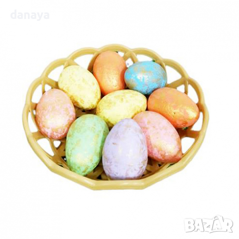 2835 Шарени великденски яйца със златиста украска в панерче, снимка 4 - Декорация за дома - 36458990