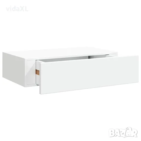 vidaXL Стенен рафт с чекмедже, бял, 40x23,5x10 см, МДФ