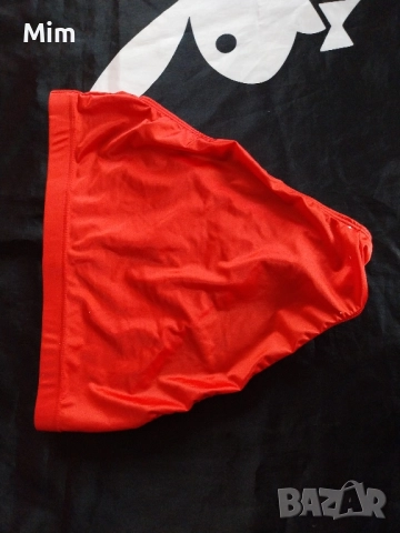 L Ярко червена сатенена бикина с висока талия , снимка 5 - Бельо - 52438105