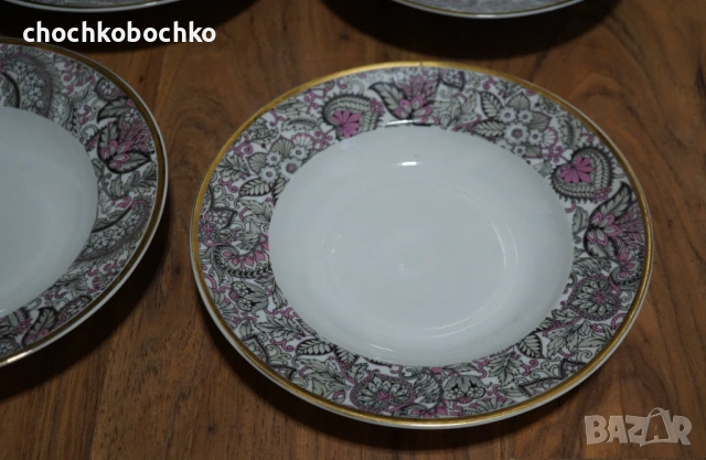 6 Стари порцеланови дълбоки чинии Български Порцелан Изида Кашмир, снимка 3 - Антикварни и старинни предмети - 53869174