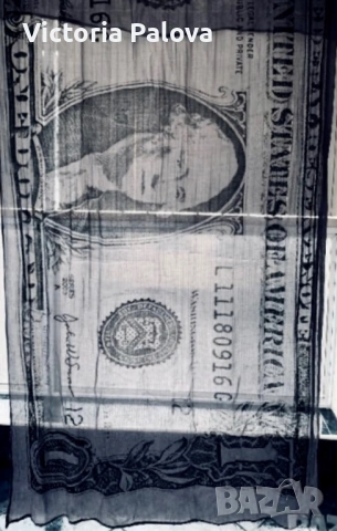 Дизайнерски шал MIMIC Copenhagen – 200×110 см, ефектен долар принт, красиво драпиране, снимка 9 - Шалове - 53871752