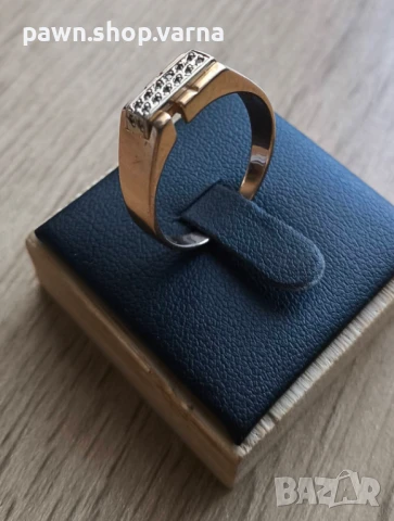 Масивен златен пръстен с фианити – проба 585, маркиран, снимка 2 - Пръстени - 50819146