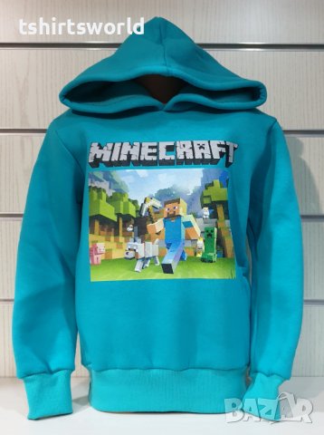 Нов детски суичър с дигитален печат MINECRAFT в зелен изчистен цвят