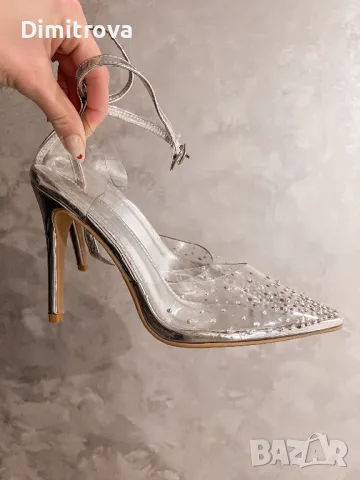 Прозрачни токчета с камъчета, снимка 4 - Дамски обувки на ток - 48523640