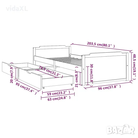 vidaXL Рамка за легло с чекмеджета, бор масив, 90х200 см, снимка 9 - Спални и легла - 56146842