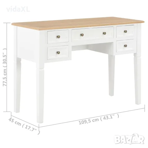 vidaXL Писалище, бяло, 109,5x45x77,5 см, дърво, снимка 7 - Бюра - 56146506