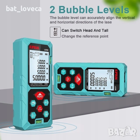 Нов Професионален Лазерен Мерител Kiprim 50м, LCD, Нивелир , снимка 2 - Други инструменти - 53713906