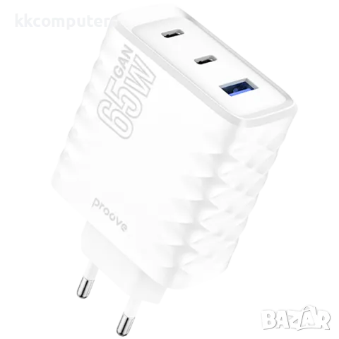 Зарядно/Адаптер 220V Proove Surge Gan / 65W / 2xPD, 1xUSB QC 3.0 / Бял / Баркод : 456398, снимка 1 - Оригинални зарядни - 48488347