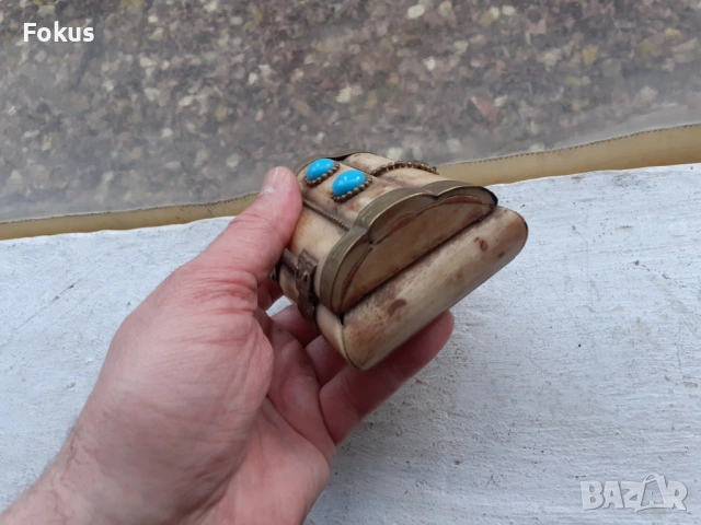 Стара кутия от камилска кост с месингов обков, снимка 6 - Антикварни и старинни предмети - 53395528