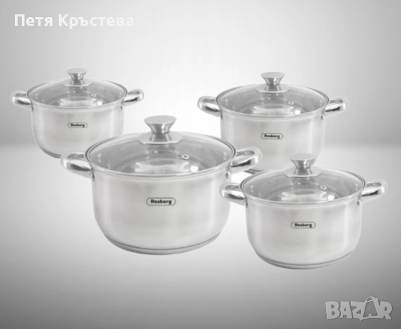 Комплект тенджери Rosberg 16/18/20/24см. - 1.8/2.5/3.4/5.8л., Неръжд. стомана, снимка 4 - Съдове за готвене - 52682315