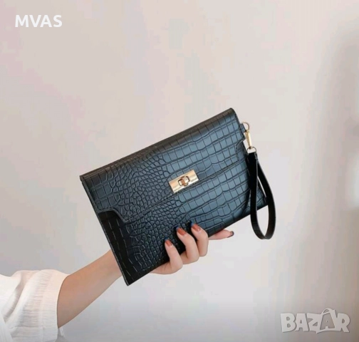 Нов плосък дамски черен клъч за ръка несесер, снимка 3 - Портфейли, портмонета - 52777652