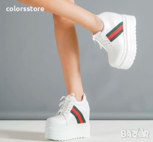 Кецове на платформа - бяло, червено и зелено - SJN56, снимка 2 - Кецове - 35528885