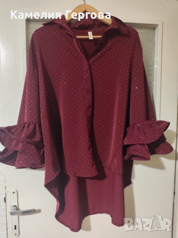Макси риза в цвят бордо с камъчета , снимка 4 - Ризи - 53064717