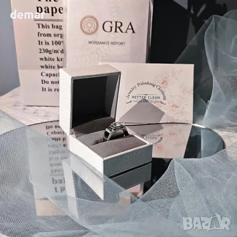 Мъжки стилен пръстен с 1 карат диамант D цвят, моисанит, бяло позлатено сребро, снимка 2 - Пръстени - 50266740