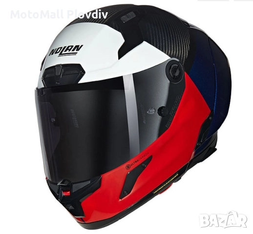 Каска Nolan X-804 RS Ultra Carbon Blocco 348 Black Red Blue White - Гланц ECE 22.06, снимка 4 - Аксесоари и консумативи - 51889682