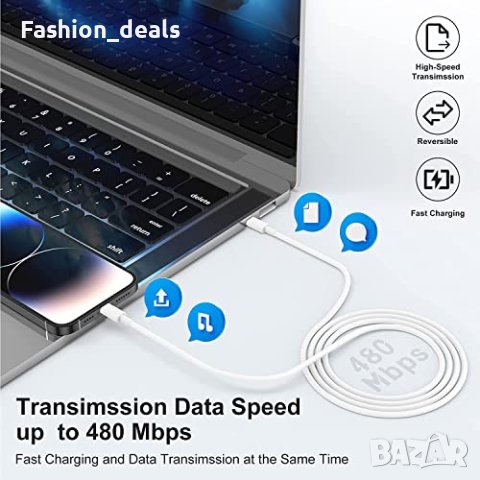 Нови 2 бр.Кабели за бързо зареждане iPhone -2м./USB C към Lightning кабел за iPhone 14 Pro Max , снимка 3 - USB кабели - 41360580